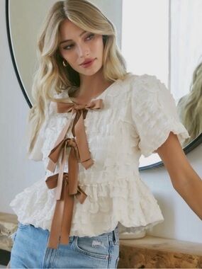 Cream and Brown Top with Bows